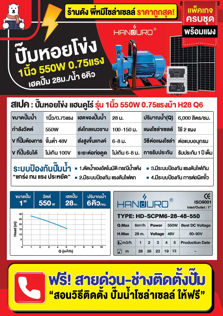ปั๊มหอยโข่งโซล่าเซลล์-1นิ้ว550W