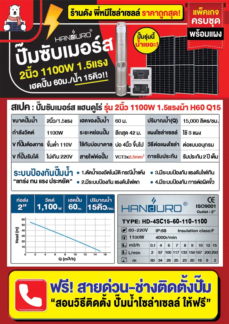 สเปค-ปั๊มบาดาลโซล่าเซลล์-2นิ้ว-1100W