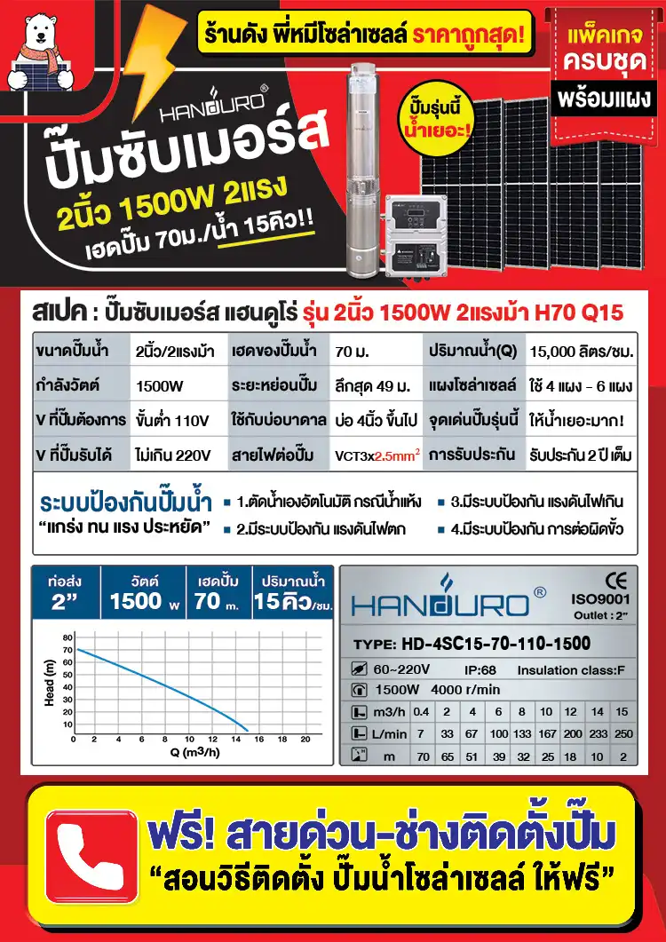 สเปค-ปั๊มบาดาลโซล่าเซลล์-2นิ้ว-1500W-H70